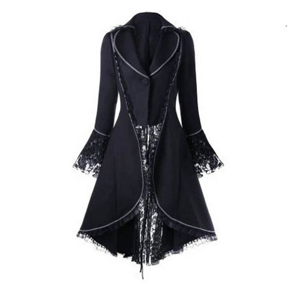 Tejiojio Women Clothes Women Vintage Long-sleeved waist Back Bandage Lace Stitching Jacket OverCoat