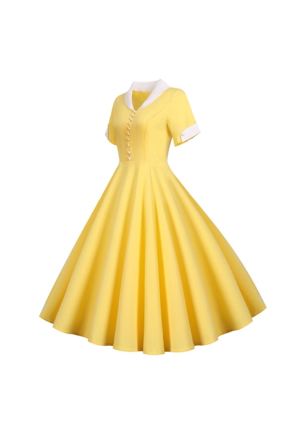 Women Clothes Women's 1950s Retro Dress Short Sleeve Vintage Swing Dress