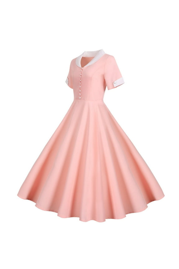 Women Clothes Women's 1950s Retro Dress Short Sleeve Vintage Swing Dress