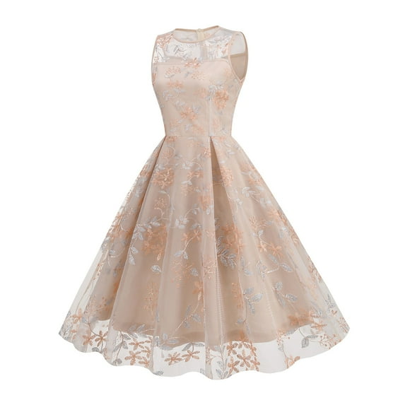 Tejiojio Women Clothes Women's 1950s Retro Dress Vintage Swing Dress Patchwork Sleeveless Casual Evening Party Prom Dresses