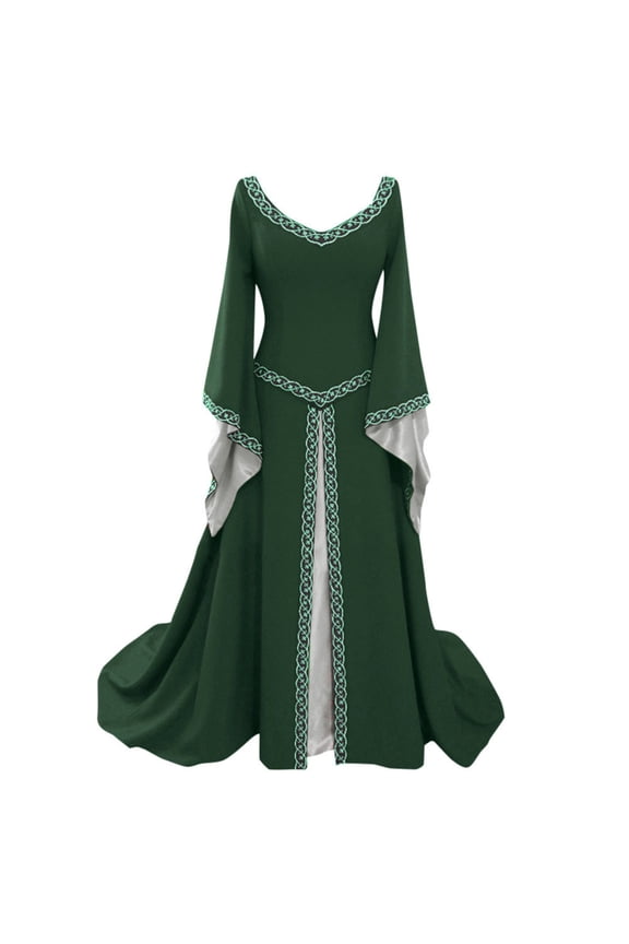 Women Clothes Women's Long Sleeve V-Neck Medieval Dress Floor Length Cosplay Dress
