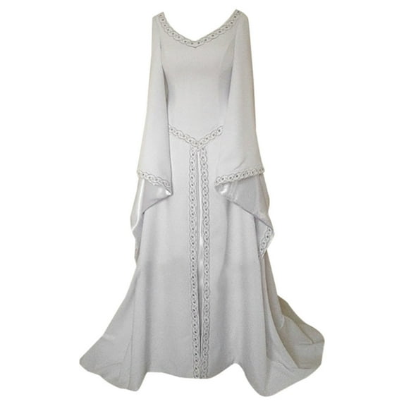 Tejiojio Women Clothes Women's Long Sleeve V-Neck Medieval Dress Floor Length Cosplay Dress