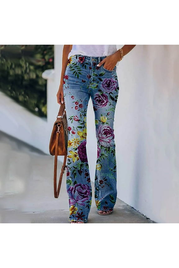 Women Clothes Clearance Womens Elastic Waist Stretch Printing Thin Stretch Skinny Button Pants Trousers