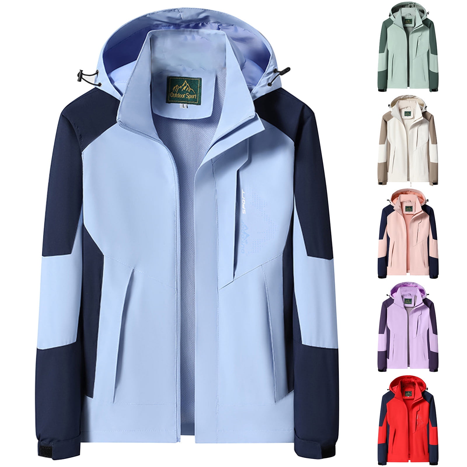 Tejiojio Women Solid Rain Jacket Outdoor Hooded Raincoat Windproof Top