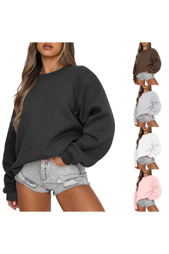 Women's Fall Trends Long Sleeve Round Neck Ladies Loose Sweatshirt Tops Blouse