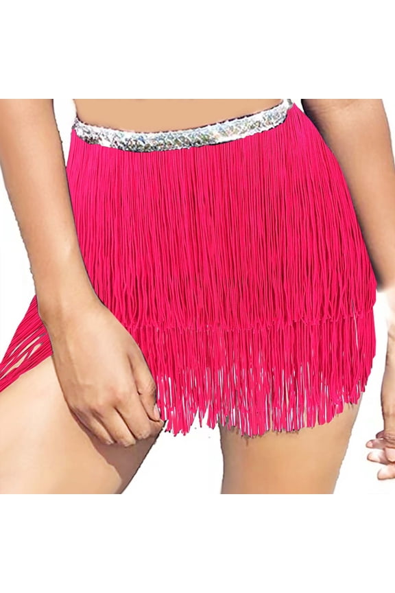 Women's Fashion Belly Dance Waist Chain 4 Layer Sequin Fringe Waist Belt Hip Scarf Lace-up Skirt Solid Mini Dress Party Dresses