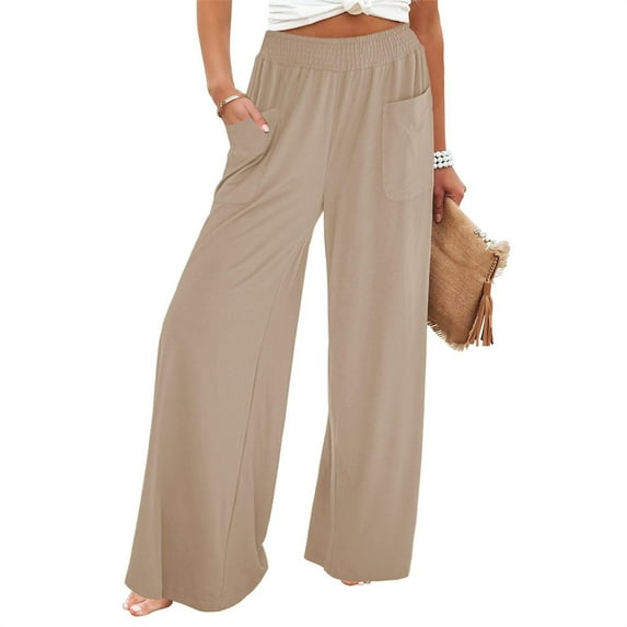 Tejiojio Women's Fashionable Wide Leg Pants,High Leg Pleated Pants Casual Flared Pants Elastic Waist Pants