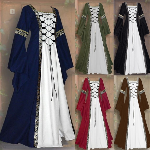 Tejiojio Women's Formal Dresses&Jumpsuits Women Patchwork Vintage Floor Length Gothic Cosplay Dress