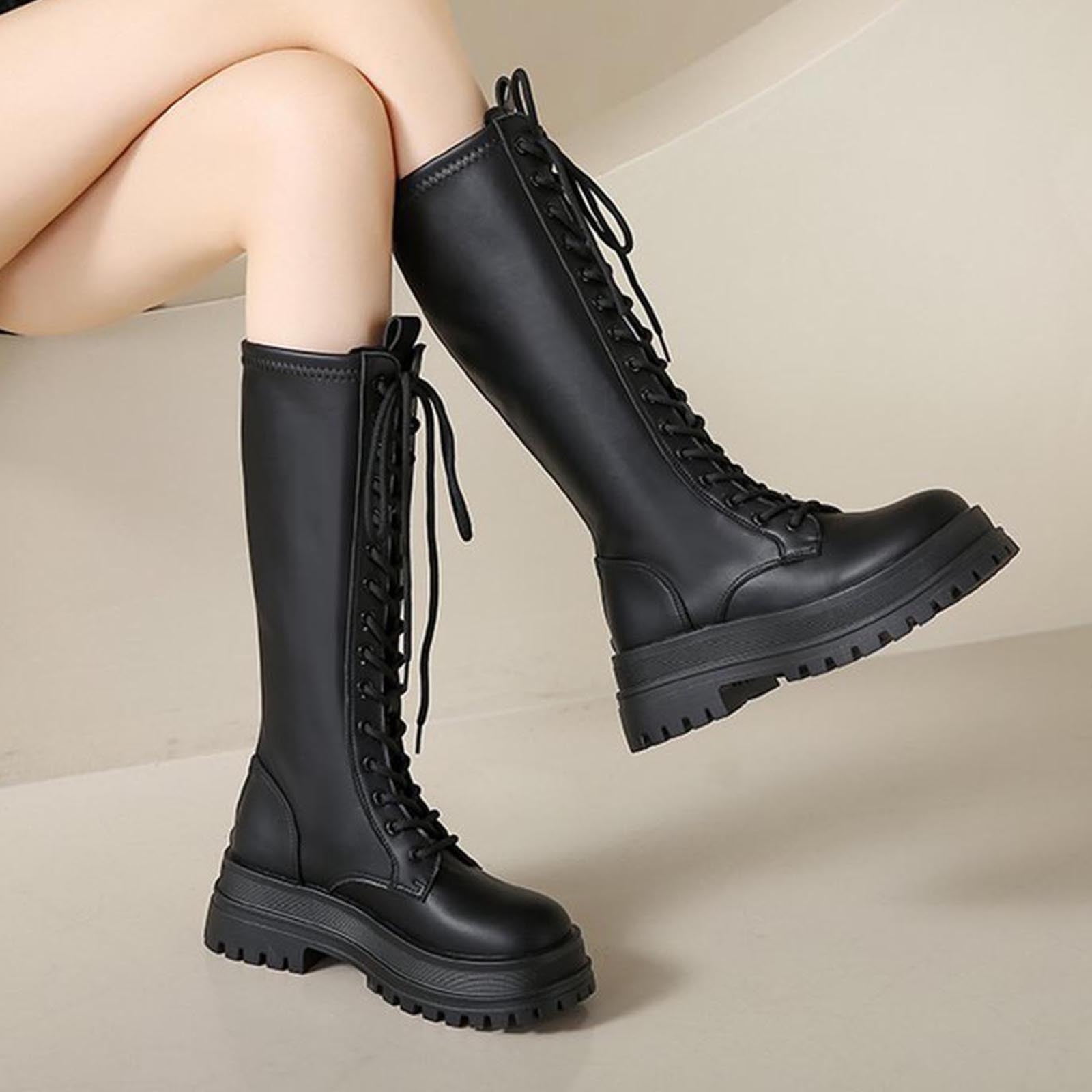 Tejiojio Women's New English Style Thick Soles Lace-up High
