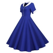 TEJIOJIO Women's On-trend Dresses Renaissance Women's 1950s Retro Dress Short Sleeve Vintage Dress
