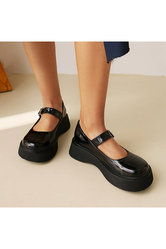 Women's Platform Gothic Punk Mid Heel Shallow Round Toe Student Shoes
