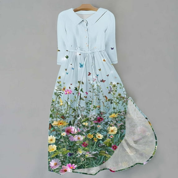 Tejiojio Women's Short/Long Sleeve Loose Plain Casual Dresses with Women Floral Loose Pleated Shirt Dress Mini Flowy Dress