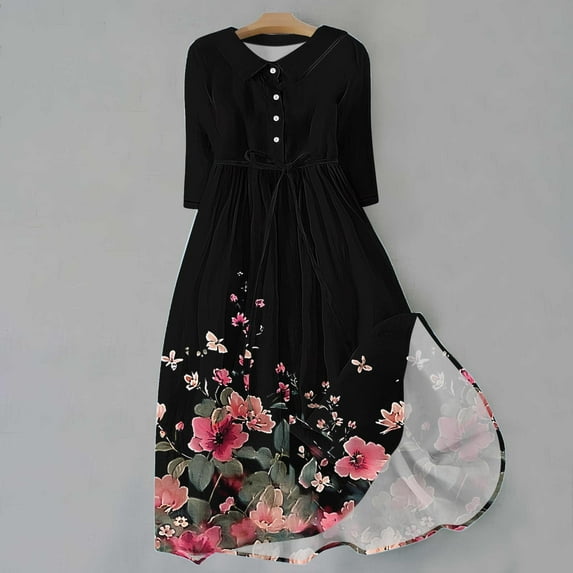 Tejiojio Women's Short/Long Sleeve Loose Plain Casual Dresses with Women Floral Loose Pleated Shirt Dress Mini Flowy Dress
