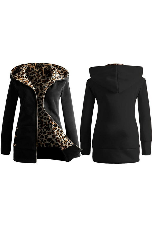 Women’s and Plus Long Puffer Coat Fashion Womens Warm Faux Coat Jacket Winter Leopard Long Sleeve Outerwear