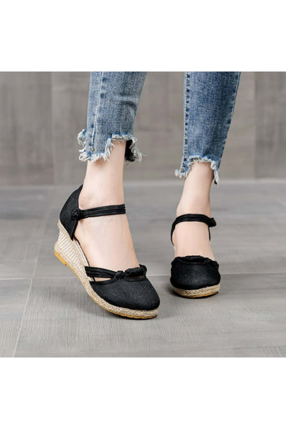 Womens Closed Toe Wedges Shoes Lightweight Platform Slingback Mid Low Heel Canvas Dress Sandals