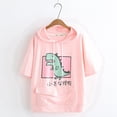 thumbnail image 1 of Tejiojio Womens Fall Clearance Cute Dinosaur Printing Short Sleeve T-shirt Tops Loose Pocket Blouses, 1 of 2
