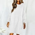 thumbnail image 1 of Tejiojio Womens Fall Fashion 2022 Autumn And Winter Women Casaul Solid Long Sleeve Loose O-Neck Hairy Sweater Pullover Dress, 1 of 5