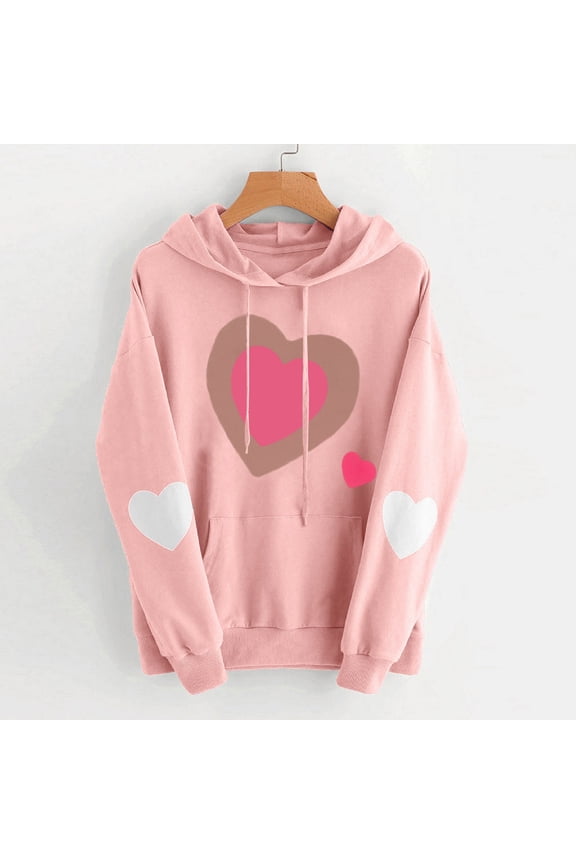 Womens Fall Long Sleeve Heart Pocket Hoodie Sweatshirt Jumper Pullover Tops Blouse