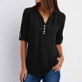 thumbnail image 1 of Tejiojio Womens Plus Size Chiffon Shirt 3/4 Rolled Sleeve Casual Tunic Tops Zipped V Neck Blouses Shirts for Women Fall/Winter Basic Clothes, 1 of 9