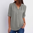thumbnail image 1 of Tejiojio Womens Plus Size Chiffon Shirt 3/4 Rolled Sleeve Casual Tunic Tops Zipped V Neck Blouses Shirts for Women Fall/Winter Basic Clothes, 1 of 9