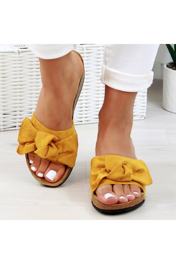 Womens Sandals,Clearance Women Bow Tie Flat Thick Bottom Heel Slipper Beach Shoes