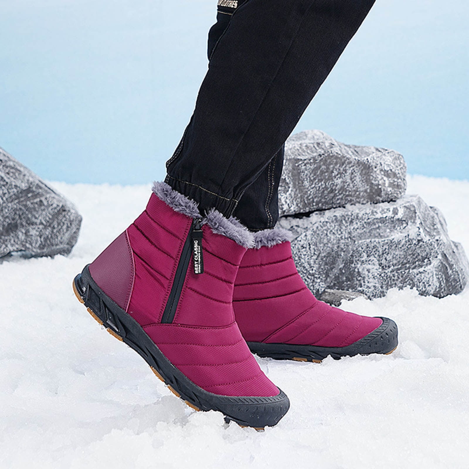 Tejiojio Clearance Women Slip-on Snow Boots Velvet Cotton Boots