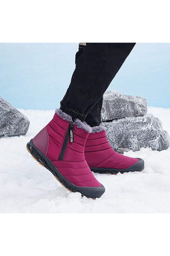 Womens Zippered Snow Boots,Men Shoes Solid Color Winter Keep Warm Woolen Casual Zipper Short Boots