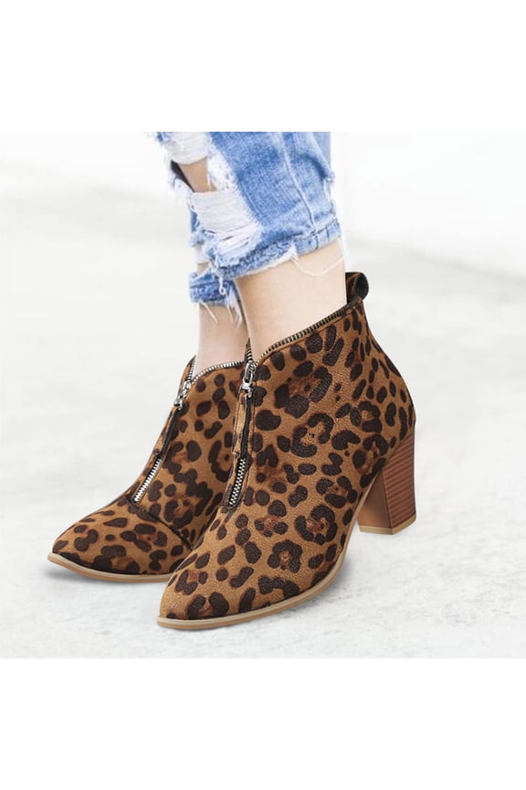 Womens Zippered Snow Boots,Women Ladies Shoes Fashion Ankle Solid Leopard Zipper Bootie Short Boots