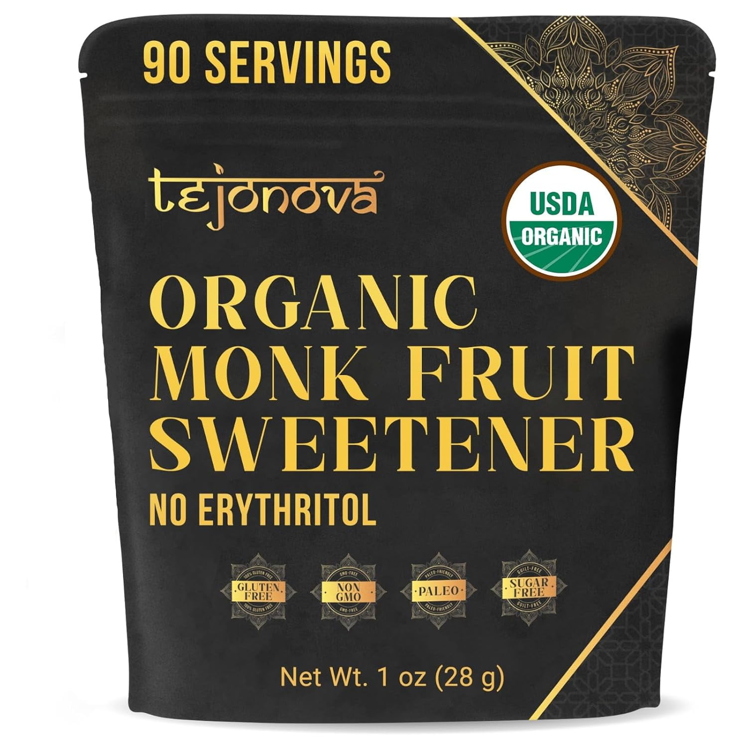 Tejonova Monk Fruit Powder, No Erythritol Sweetener, Organic Sugar Susbtitute, Keto 1oz