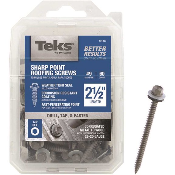 ITW Brands 151546 9 x 2.50 in. Hex Washer Head Sharp Point Metal-to-Wood Roofing Screws - 60 Count