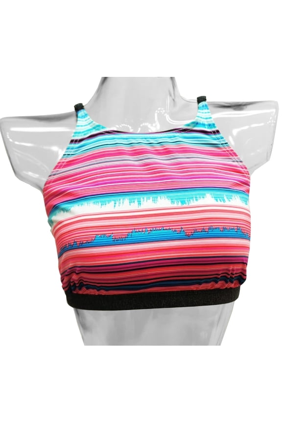 Multi Striped High Neck Bikini Top Swimwear Women's XL