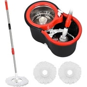TekDeals 360° Rotating Head Easy Spin Spinning Dry Floor Stainless Steel Mop Bucket + 3x Microfiber Mop Head