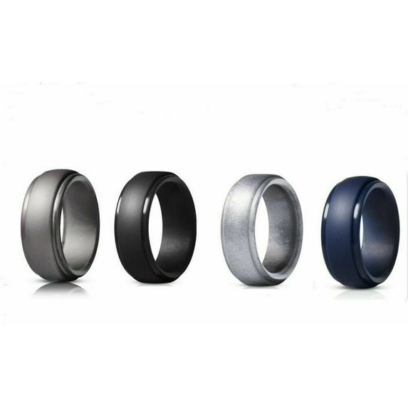 TekDeals 4Pack Silicone Wedding Rings for Men, Breathable Mens' Rubber Wedding Bands, Size 12/11/10/9/8/7 inch, Multi-Colored Wedding Rings for Anniversary Birthday Festival