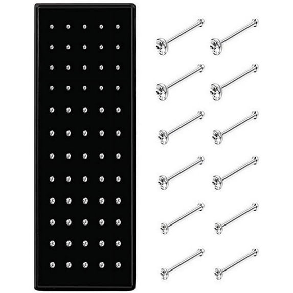 TekDeals 60pcs Crystal Rhinestone Nose Ring Bone Stud Stainless Steel Body Piercing Gift