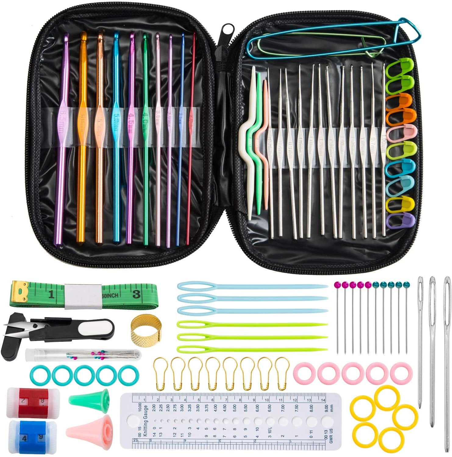 How To Knit Kit100pc Aluminum Crochet Hook & Knitting Needle Set - Sewing  Accessories