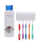 TekDeals Automatic Toothpaste Dispenser + 5 Toothbrush Holder Set With Wall Mount Stand