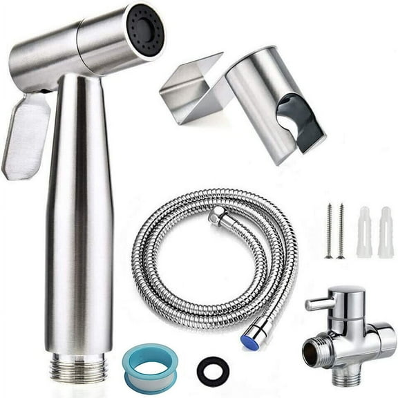 TekDeals Handheld Bidet Sprayer Shattaf Adapter Hose for Toilet, Stainless Steel Brushed Nickel Bidet Attachment for Feminine Wash 3.43 x 2.28"