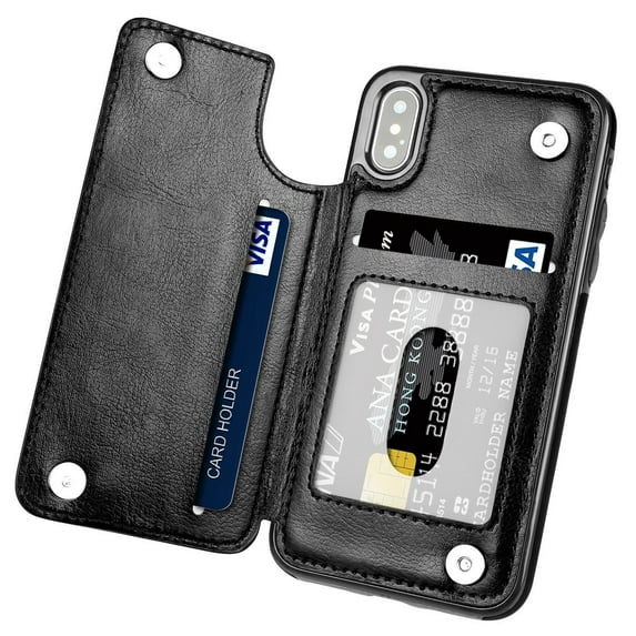 TekDeals Leather Flip Wallet Card Holder Case Cover For Apple iPhone 11, 11 Pro, 11 Pro Max, XS Max, XS, XR, X, 8, 7, 6, 6 Plus, 6S, 6S Plus, Black