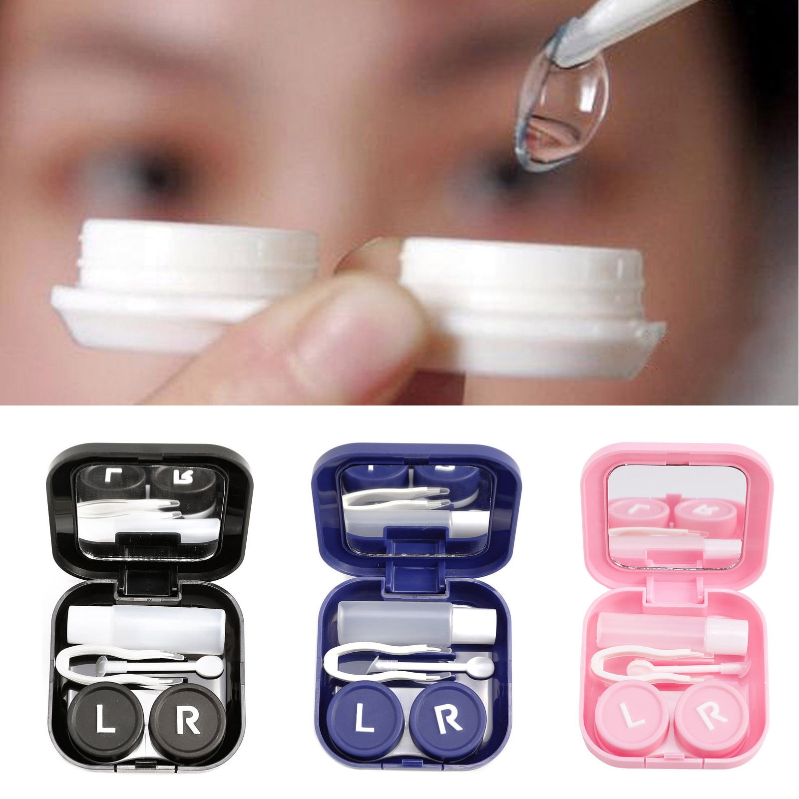 Contact Lens Case,Oweilan 2 Pack Portable Clear Contact Lens Care Box Holder  Container Soak Storage Kit for Travel&Home 