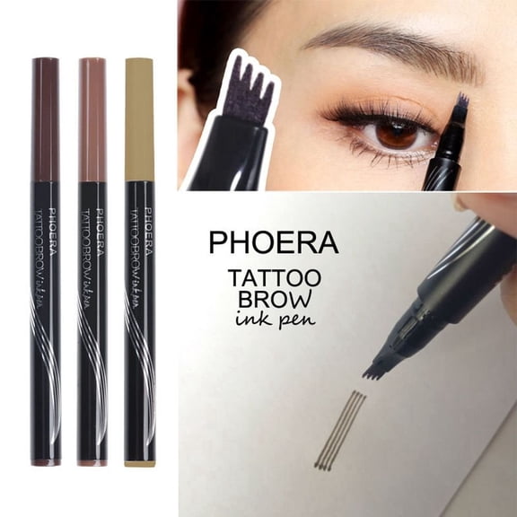 TekDeals Phoera 4 Tip Head Eyebrow Tattoo Fork Pen Microblading Brow Enhancer Waterproof, Blonde