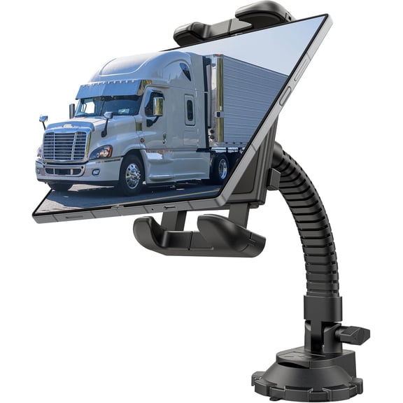 TekGrip Tablet Holder for Truck Windshield & Dashboard - 360 Adjustable Tablet Car Mount with Gooseneck - Compatible with iPads, Tablets, GPS up to 13 Black