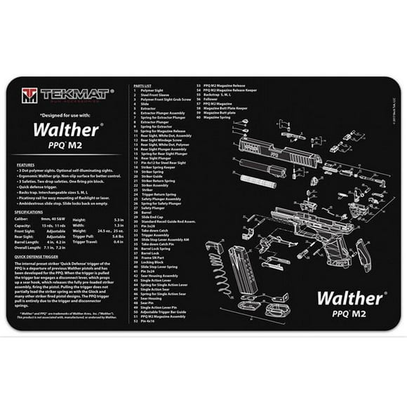 TekMat 17in Printed Gun Cleaning Mat Walther PPQ Mod2, Black