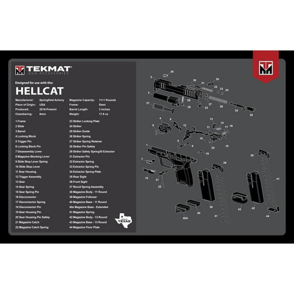 TekMat Springfield Hellcat Gun Cleaning Mat, Rubber, 17in, TEKR17HELLCAT