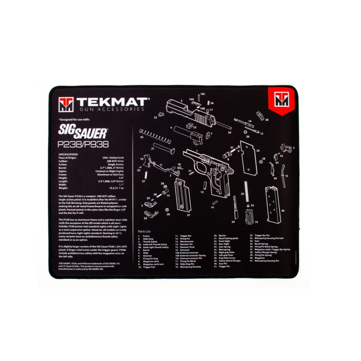 TekMat Ultra 20 Sig Sauer P238 Gun Cleaning Mat