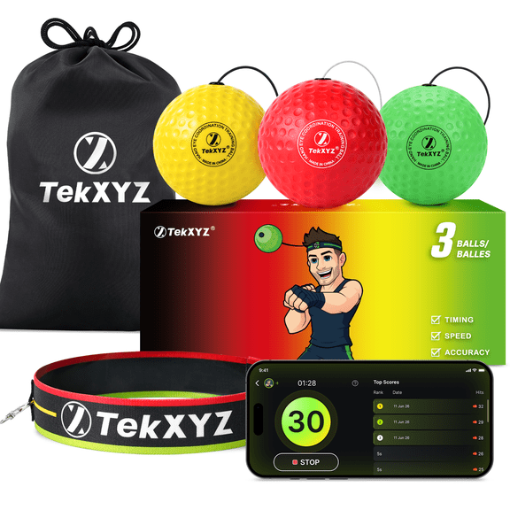 TekXYZ® Boixng Reflex Ball with Counter App, Online Community for Boxing Ball, Perfect for Hand Eye Coordination, Ideal Gift for All Ages