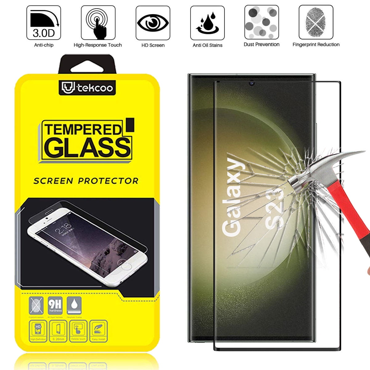 Tekcoo [1 Pack] Galaxy S23 Screen Protector, 9H Tempered Glass Screen