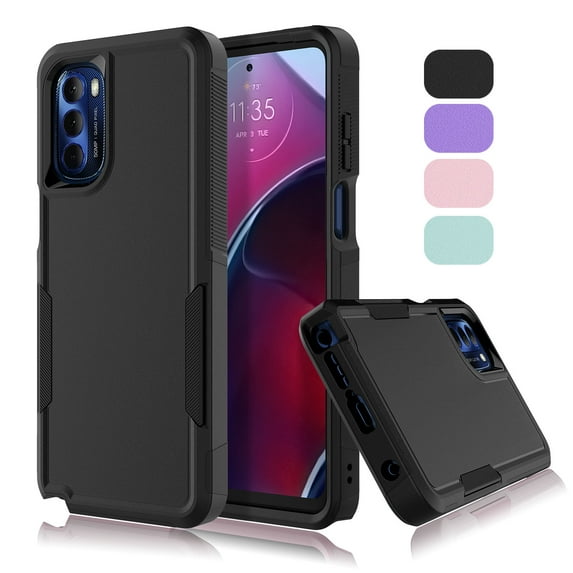 Tekcoo 2 in 1 Heavy Duty Armor Hybrid Dual Layer Cell Phone Case for Moto G Stylus 5G 2022, Black