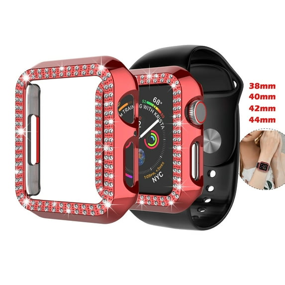 Tekcoo Bling Case for Apple Watch Series SE 7/6/5/4/3/2/1 38 40 41 42 44 45mm, Crystal Diamonds Rhinestone Bumper Cover -Red