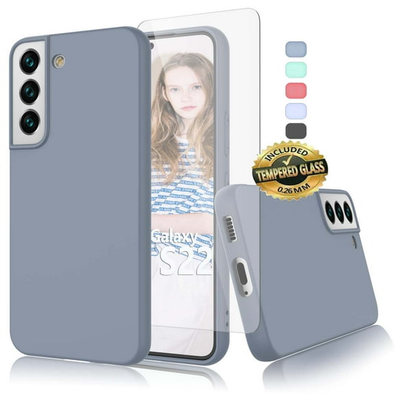 Tekcoo Case with Screen Protector for Galaxy S22 Ultra S22 S22+ 5G 2022, Slim Protective Hybrid Soft Silicone Hard Back Cover Anti Scratch Bumper Case Cover -Gray
