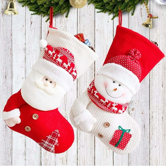 Tekcoo Christmas Stockings Snowman, 2PCS 18" Christmas Stocking Classic Large Stocking Gifts & Decorations, Reindeer Xmas Character for Family Holiday Christmas Party Decor